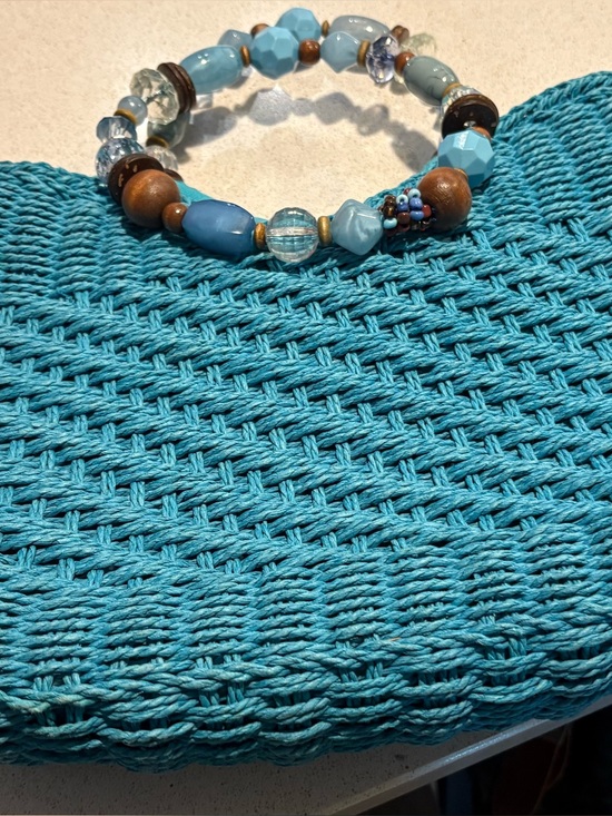 Handbags - Turquoise Beaded Handled Purse